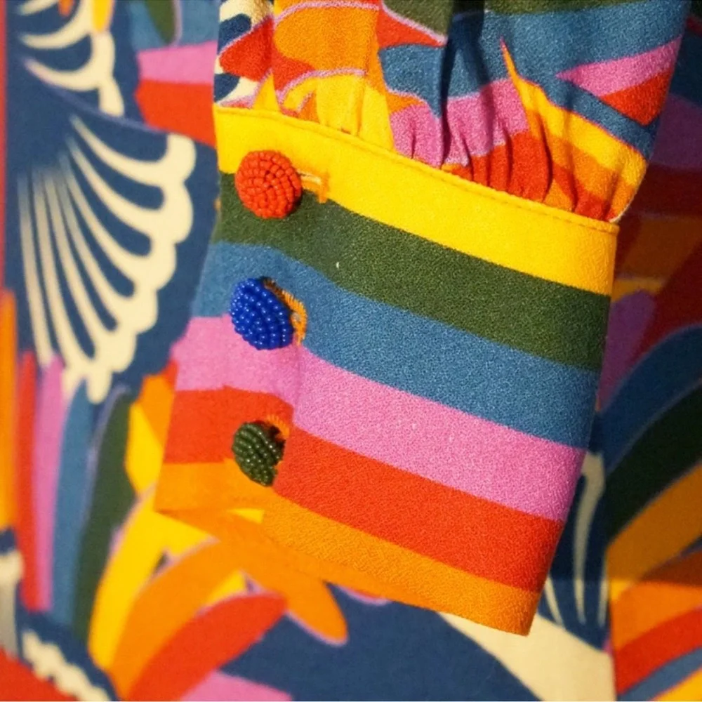 Anthro x Farm Rio Rainbow Toucan Wrap Dress - Picture 10 of 15